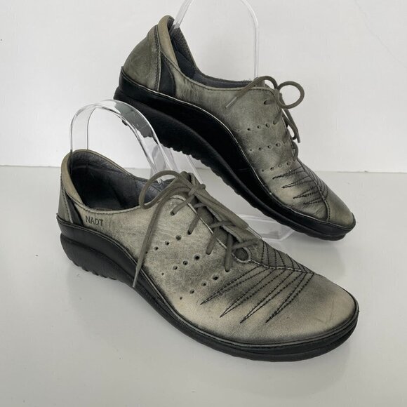 NAOT Kumara Lace Up Shoe Low Top Leather Round Toe Casual Oxfords Gray 8 - Picture 2 of 7